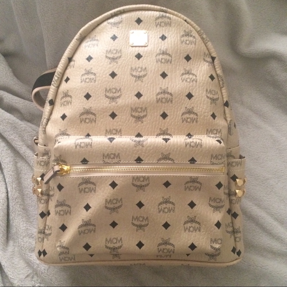 mcm medium backpack in beige
